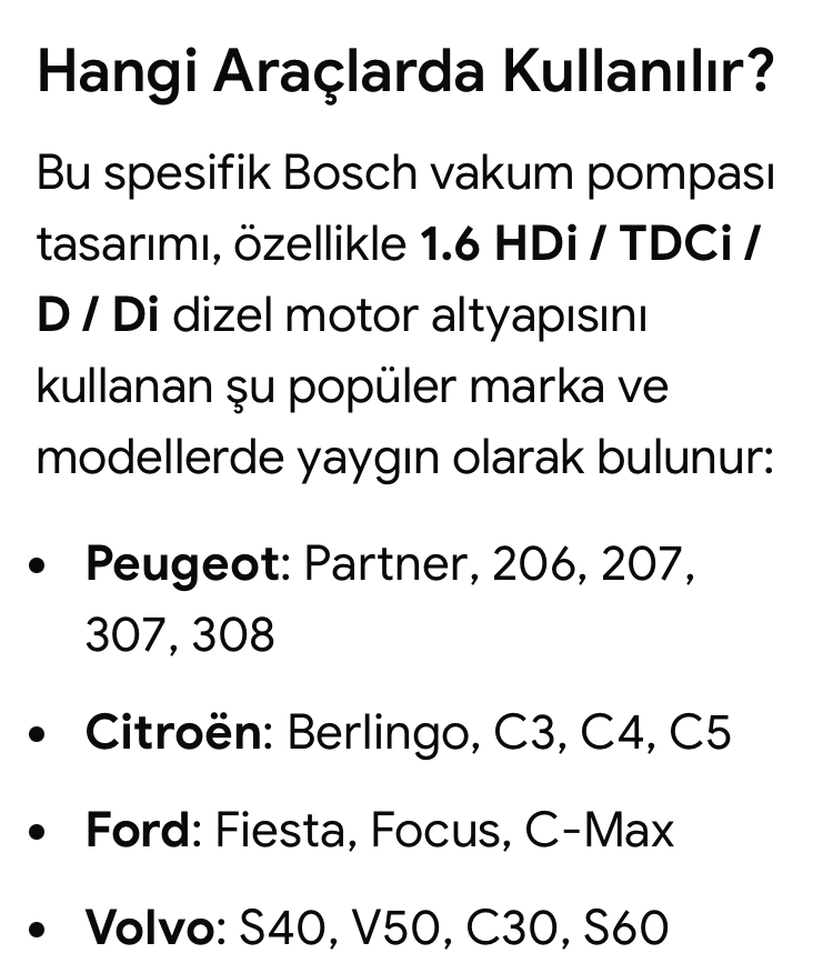 Citroen C3 C4 C5 Berlingo 1.6 HDI 2004-14 Vakum Pompası BOSCH D156-1B