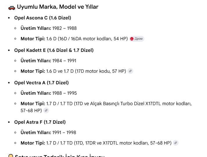 Opel Kadett Ascona Astra Vectra 1980-95 1.6-1.7 D Eksantrik Mili-Eksantrik Yuvası