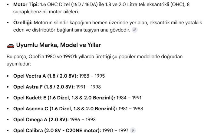 Opel Kadett Ascona Astra Vectra Omega 1980-95 1.8-2.0 1980-97 Eksantrik Mili-Eksantrik Yuvası