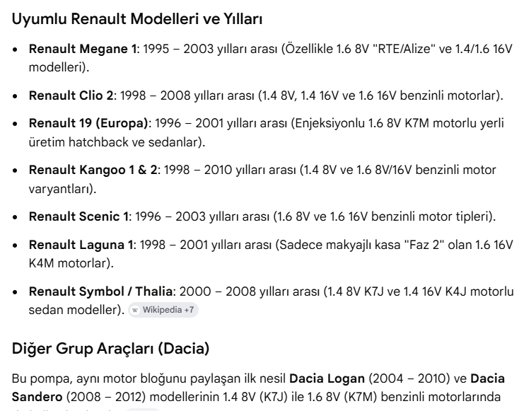 Renault 19 Megane 1 Clio 2 Laguna Kangoo Yağ Pompası (Orjinal)
