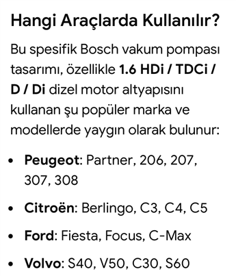 Citroen C3 C4 C5 Berlingo 1.6 HDI 2004-14 Vakum Pompası BOSCH D156-1B