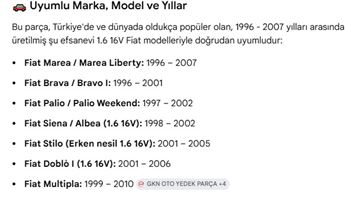 Fiat Marea Palio Doblo 1.6 16V Emme Tarafı Eksantrik Mil Yatağı