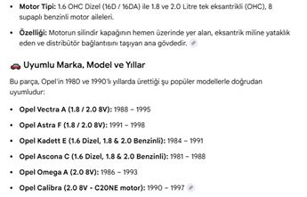 Opel Kadett Ascona Astra Vectra Omega 1980-95 1.8-2.0 1980-97 Eksantrik Mili-Eksantrik Yuvası