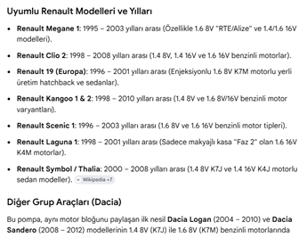 Renault 19 Megane 1 Clio 2 Laguna Kangoo Yağ Pompası (Orjinal)